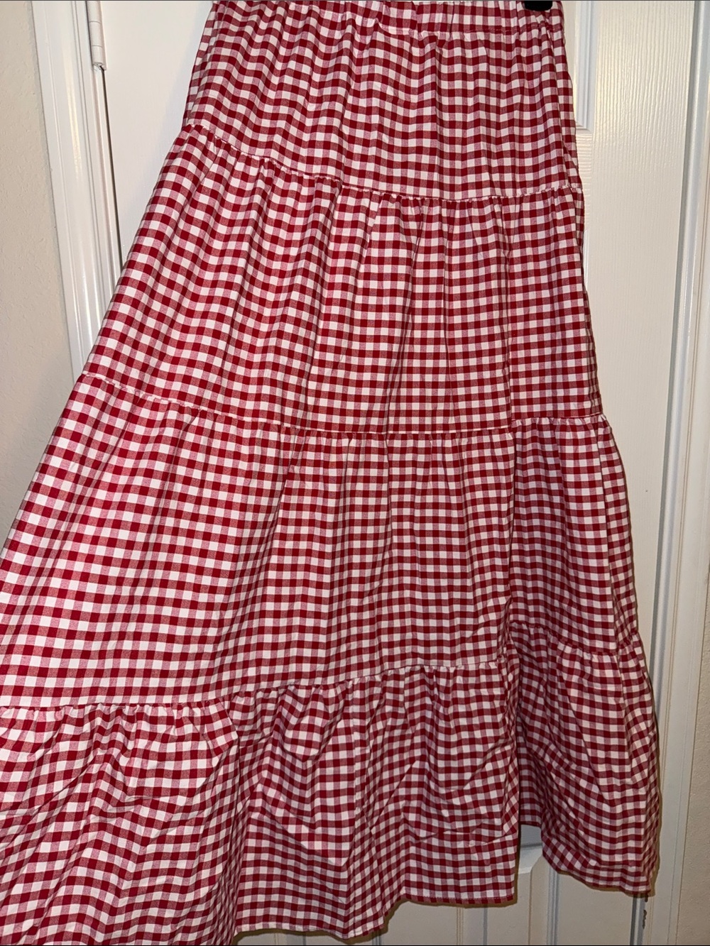 Red Gingham Tiered Midi Skirt - Picture 4 of 4